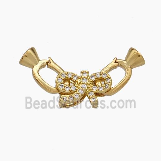 Copper Clasp Pave Zirconia Cord-End Bowknot Gold Plated