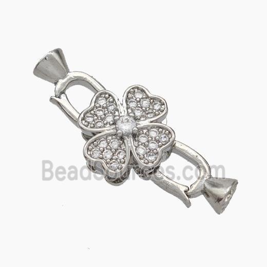 Copper Clasp Pave Zirconia Cord-End Clover Platinum Plated