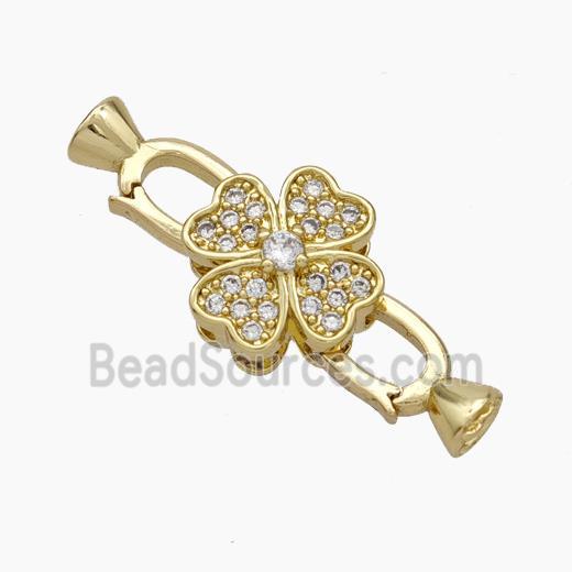 Copper Clasp Pave Zirconia Cord-End Clover Gold Plated