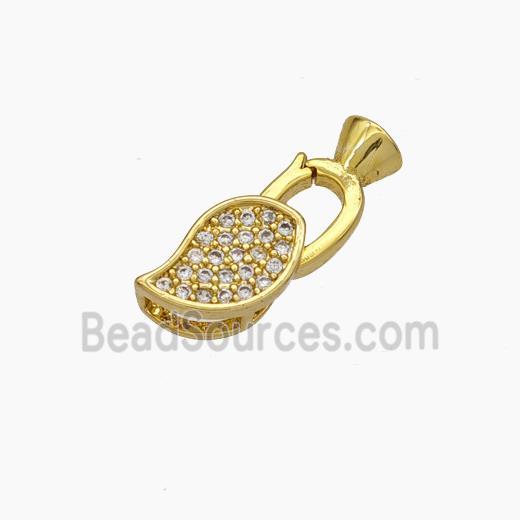 Copper Clasp Pave Zirconia Cord-End Leaf Gold Plated