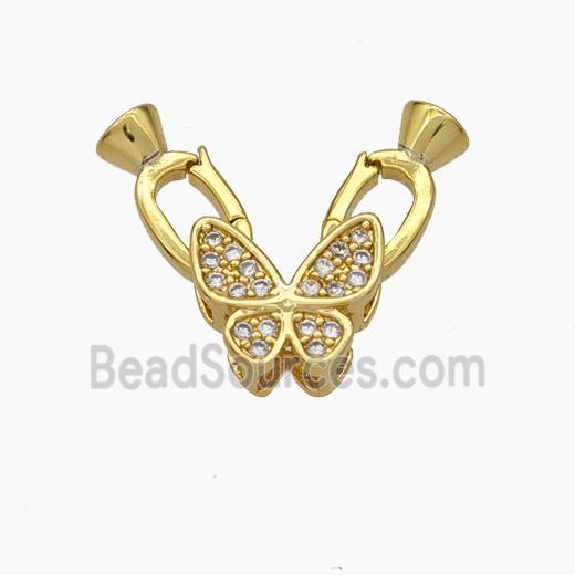 Copper Clasp Pave Zirconia Cord-End Butterfly Gold Plated