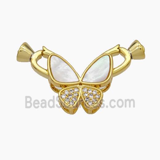 Copper Clasp Pave Shell Zirconia Cord-End Butterfly Gold Plated