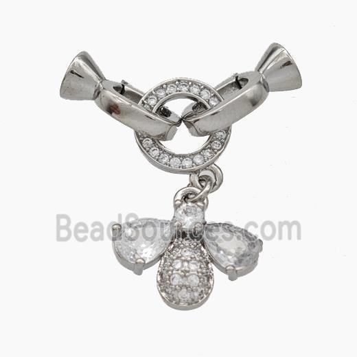 Copper Clasp Pave Zirconia Cord-End Honeybee Platinum Plated