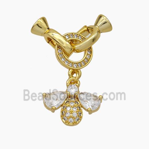 Copper Clasp Pave Zirconia Cord-End Honeybee Gold Plated