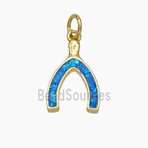 Copper Horseshoe Pendant Pave Blue Fire Opal 18K Gold Plated