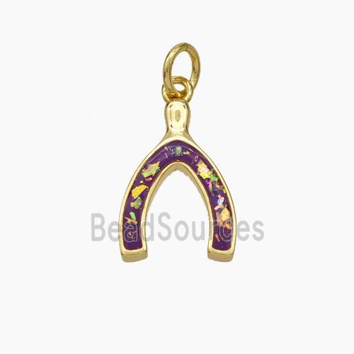 Copper Horseshoe Pendant Pave Red Fire Opal 18K Gold Plated