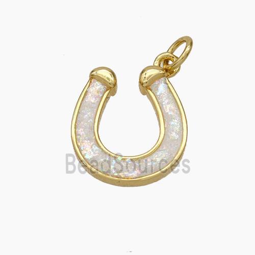 Copper Horseshoe Pendant Pave Fire Opal 18K Gold Plated