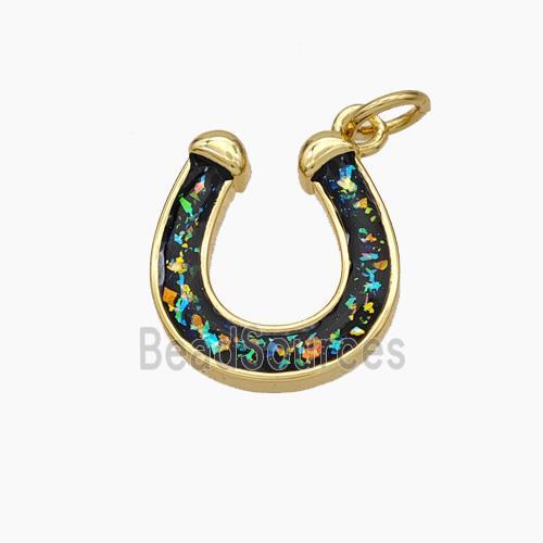 Copper Horseshoe Pendant Pave Black Fire Opal 18K Gold Plated