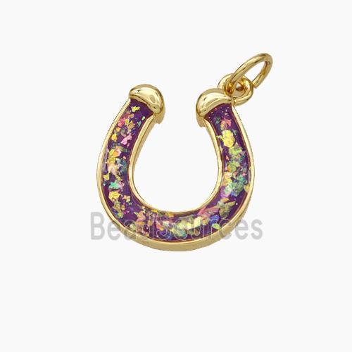 Copper Horseshoe Pendant Pave Red Fire Opal 18K Gold Plated