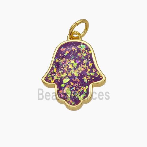 Copper Hamsahand Pendant Pave Red Fire Opal 18K Gold Plated