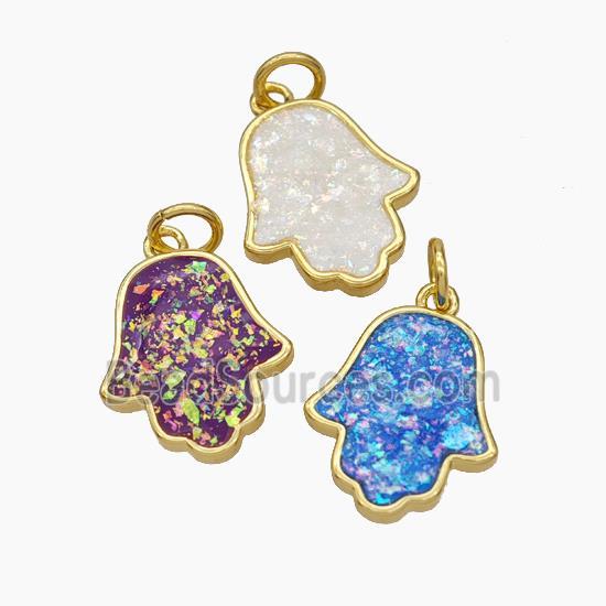 Copper Hamsahand Pendant Pave Fire Opal 18K Gold Plated Mixed