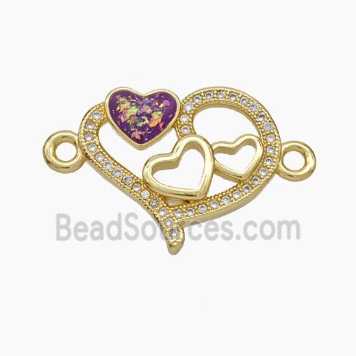 Copper Heart Connector Pave Zirconia Red Fire Opal 18K Gold Plated