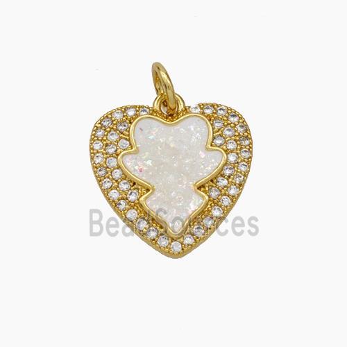 Copper Heart Pendant Pave Zirconia Fire Opal 18K Gold Plated