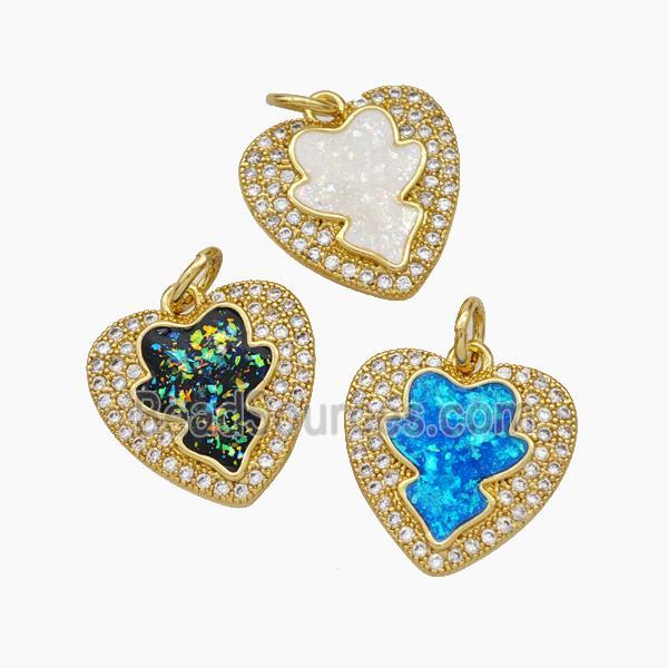 Copper Heart Pendant Pave Zirconia Fire Opal 18K Gold Plated Mixed