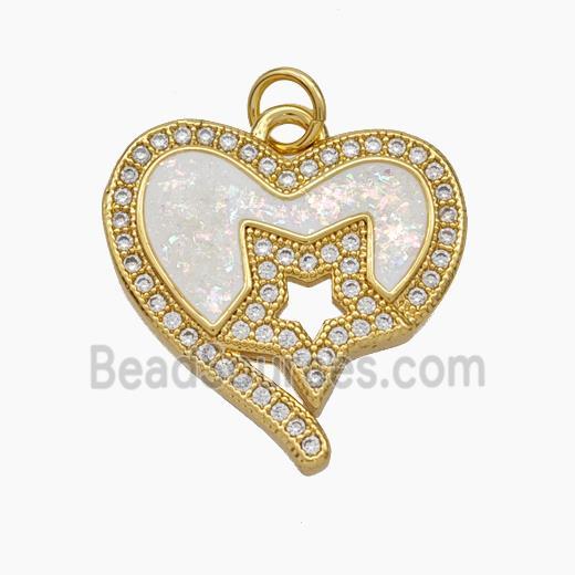 Copper Heart Pendant Pave Zirconia Fire Opal Star 18K Gold Plated