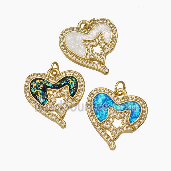 Copper Heart Pendant Pave Zirconia Fire Opal Star 18K Gold Plated Mixed