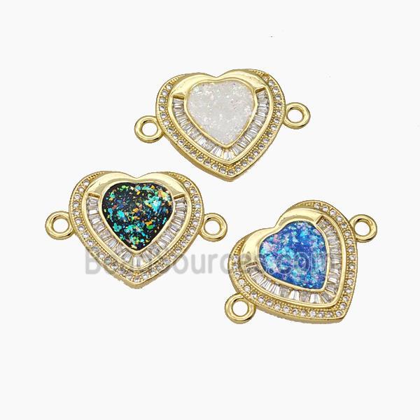 Copper Heart Connector Pave Zirconia Fire Opal 18K Gold Plated Mixed