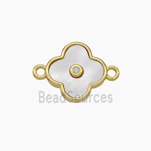 Copper Clover Connector Pave Shell Gold Plated