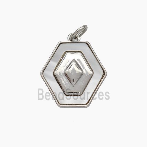 Copper Hexagon Pendant Pave Shell Platinum Plated