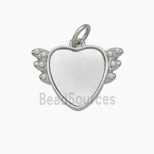 Copper Heart Pendant Pave Shell Angel Wings Platinum Plated