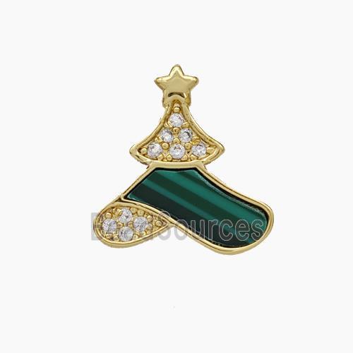 Copper Hat Charms Pendant Pave Zirconia Synthetic Malachite Gold Plated