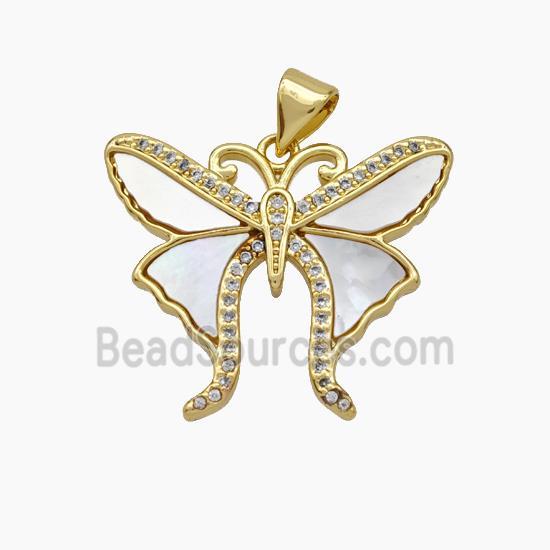 Copper Butterfly Pendant Pave Shell Zirconia Gold Plated