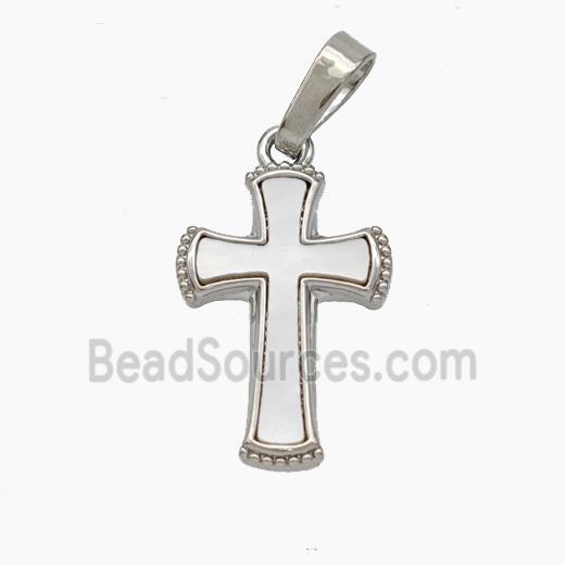 Copper Cross Pendant Pave Shell Platinum Plated