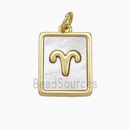 Copper Rectangle Pendant Pave Shell Zodiac Aries 18K Gold Plated