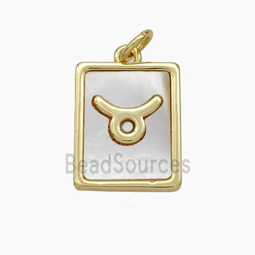 Copper Rectangle Pendant Pave Shell Zodiac Taurus 18K Gold Plated