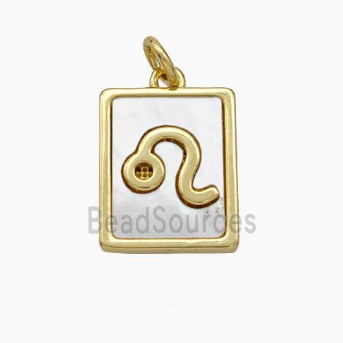 Copper Rectangle Pendant Pave Shell Zodiac Leo 18K Gold Plated