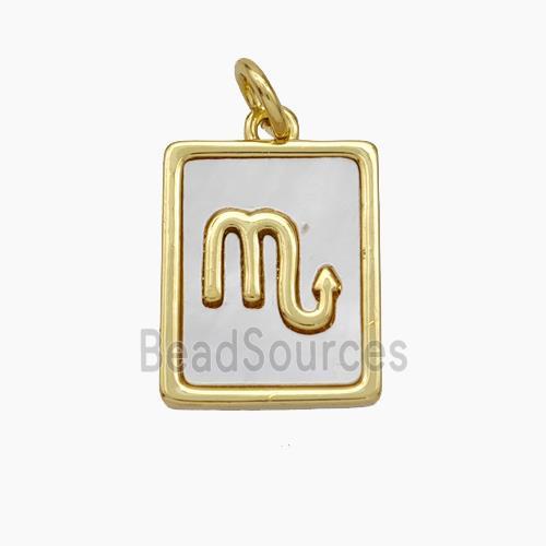 Copper Rectangle Pendant Pave Shell Zodiac Scorpio 18K Gold Plated