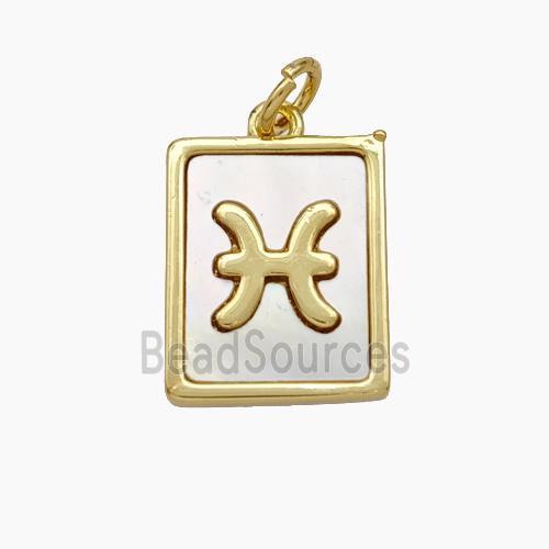 Copper Rectangle Pendant Pave Shell Zodiac Pisces 18K Gold Plated