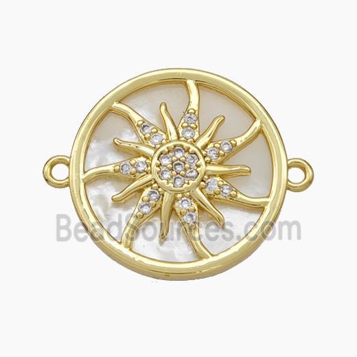 Copper Sun Connector Pave Shell Zirconia 18K Gold Pated