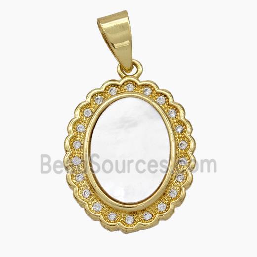 Copper Oval Pendant Pave Shell Zirconia 18K Gold Plated