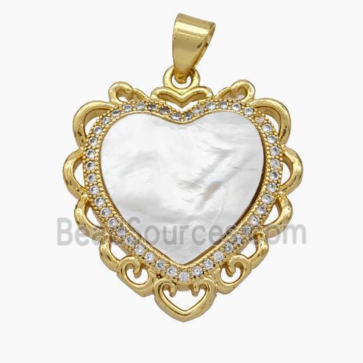 Copper Heart Pendant Pave Shell Zirconia 18K Gold Plated