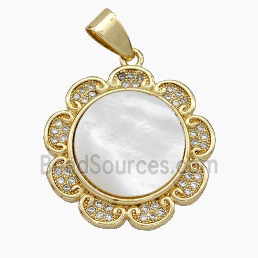 Copper Flower Pendant Pave Shell Zirconia 18K Gold Plated