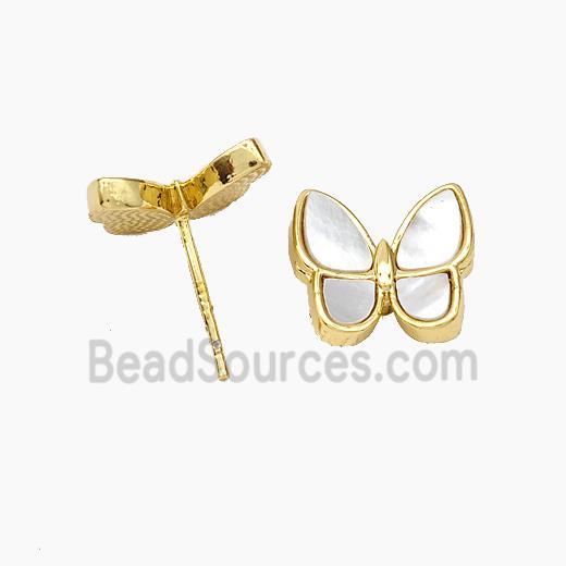 Copper Butterfly Stud Earrings Pave Shell 18K Gold Plated