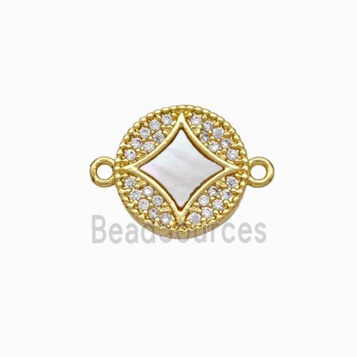 Copper Star Connector Pave Shell Zirconia Circle 18K Gold Plated