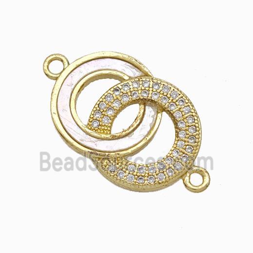 Copper Circle Connector Pave Shell Zirconia Double 18K Gold Plated
