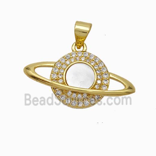 Copper Planet Pendant Pave Shell Zirconia Sun 18K Gold Plated