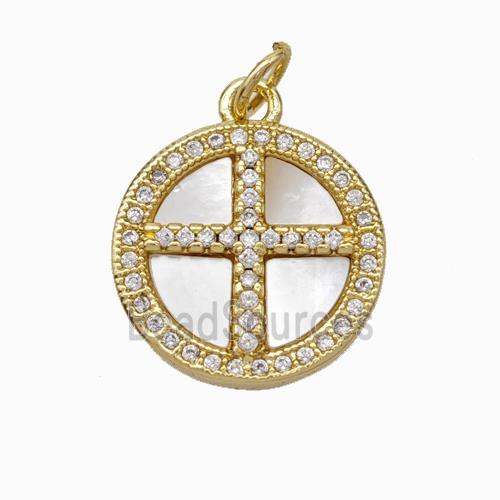 Copper Cross Pendant Pave Shell Zirconia 18K Gold Plated