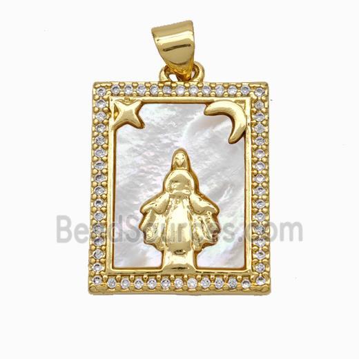 Copper Tarot Card Pendant Pave Shell Zirconia Beauty 18K Gold Plated