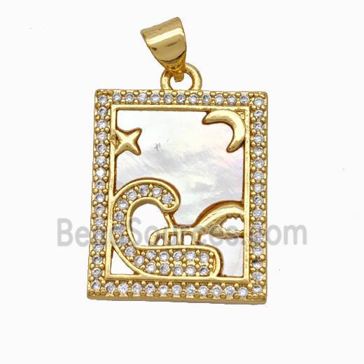 Copper Tarot Card Pendant Pave Shell Zirconia Zodiac Scorpio 18K Gold Plated