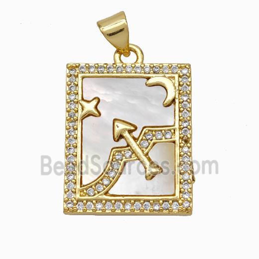 Copper Tarot Card Pendant Pave Shell Zirconia Zodiac Sagittarius 18K Gold Plated