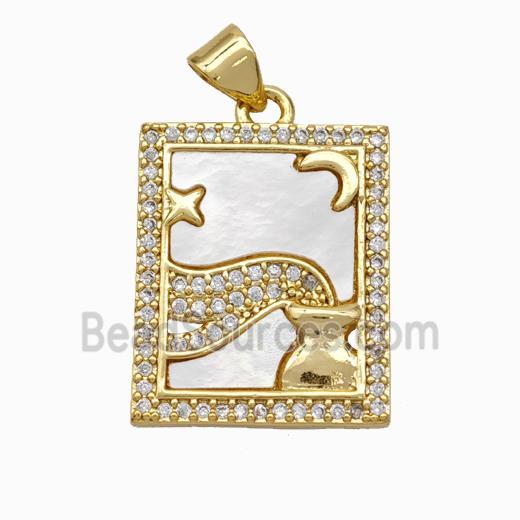 Copper Tarot Card Pendant Pave Shell Zirconia Zodiac Aquarius 18K Gold Plated