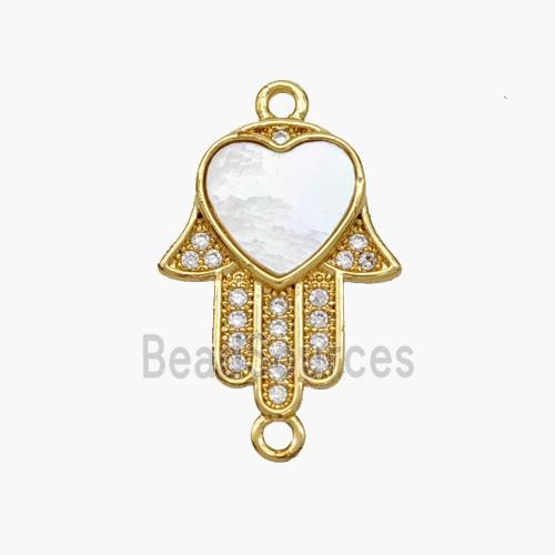 Copper Hand Connector Pave Shell Zirconia Heart 18K Gold Plated