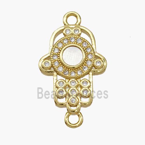 Copper Hand Connector Pave Shell Zirconia 18K Gold Plated