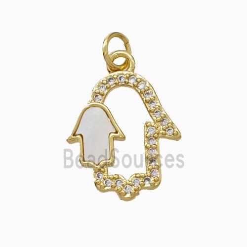 Copper Hand Pendant Pave Shell Zirconia 18K Gold Plated