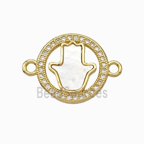 Copper Hand Connector Pave Shell Zirconia Circle 18K Gold Plated