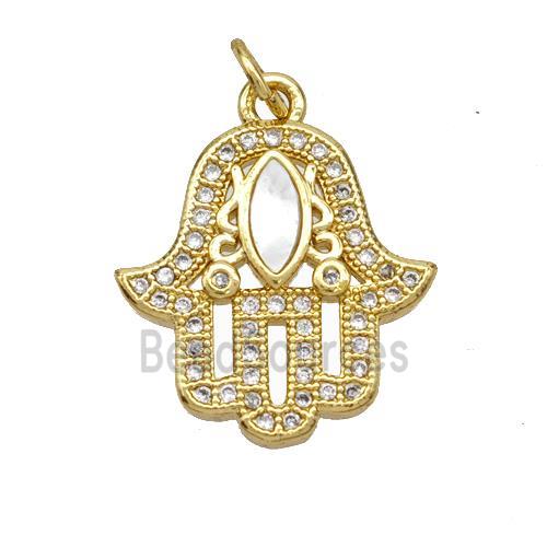 Copper Hand Pendant Pave Shell Zirconia Eye 18K Gold Plated